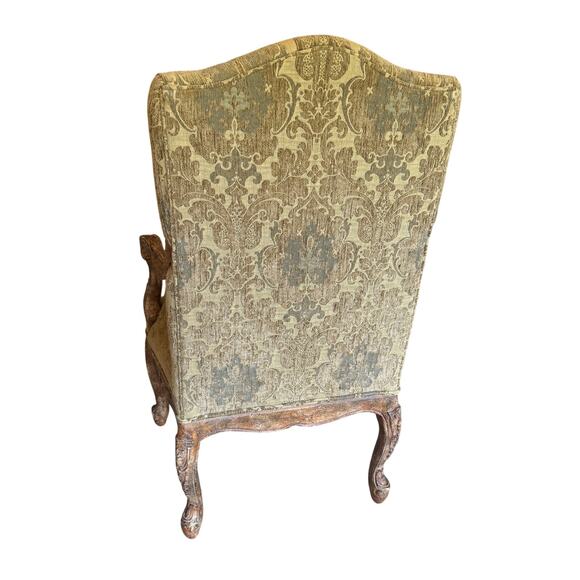 Carved Italian Provential Style High Back Arm Chair Distressed Finish - Picture 3 of 10